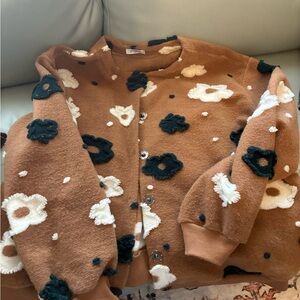 Textured Floral Brown Cardigan